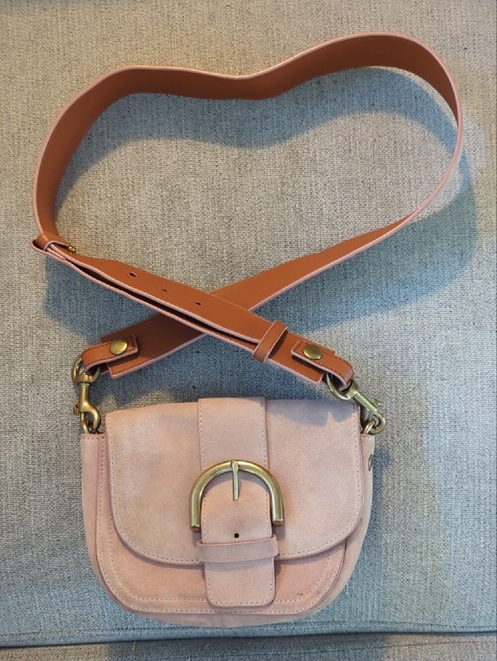 JCrew Blush Pink Suede Crossbody Bag with Brass Buckle - Picture 5 of 5